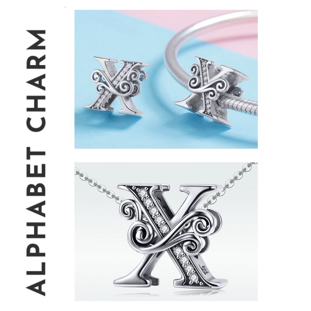🐘🐘 S925 Sterling Silver Diamond Letter “X”Charm